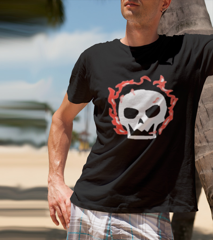 Lonely Stars Skull With Flaming Red Outline T-Shirt