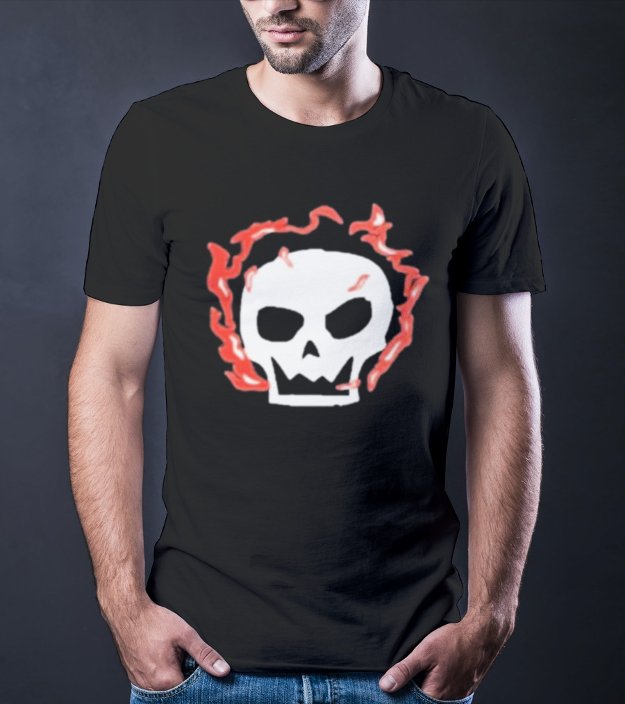 Lonely Stars Skull With Flaming Red Outline T-Shirt
