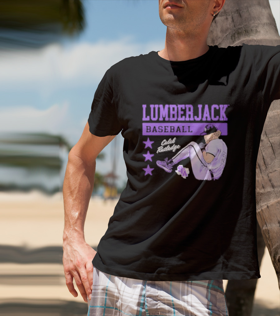 Lumberjack Baseball Caleb Rutledge SFA Cartoon T-Shirt