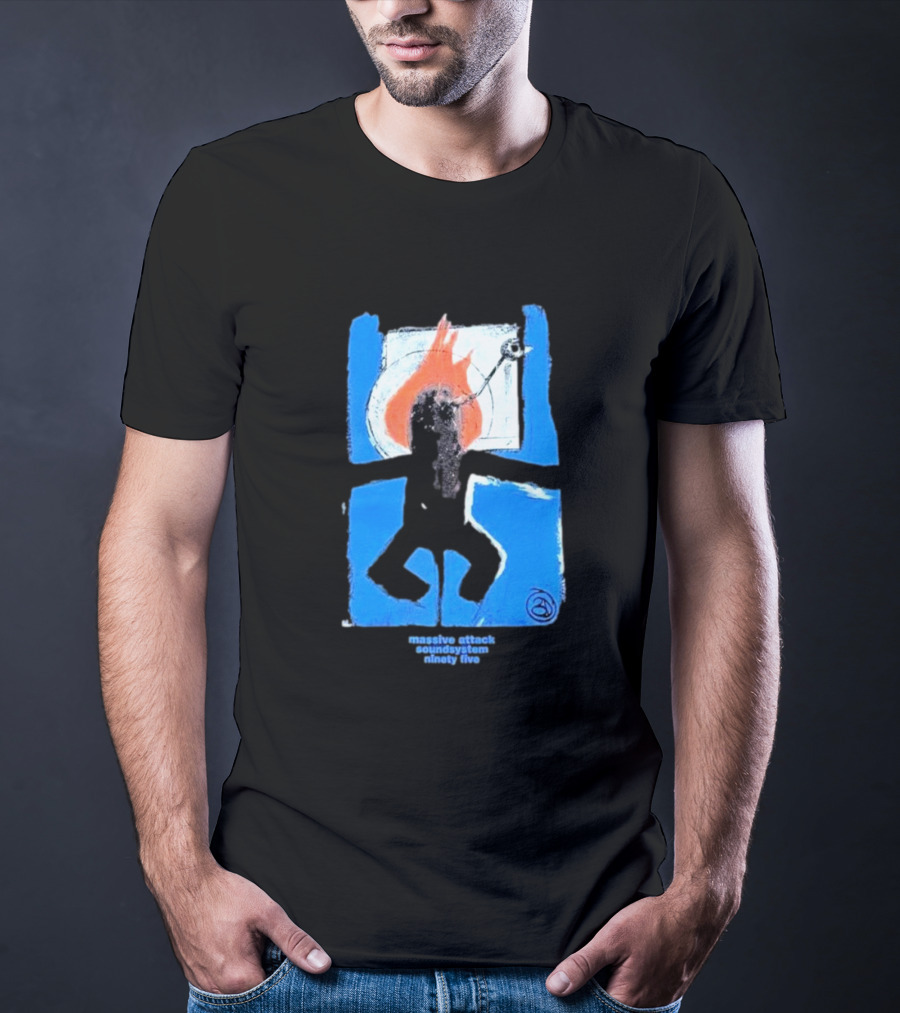 Massive Attack Soundsystem Ninety Five Fire Silhouette Blue Frame T-Shirt