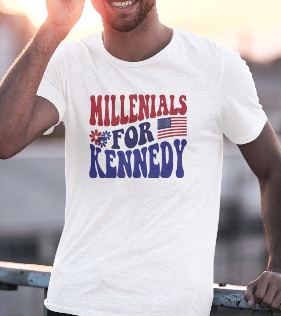 Millennials For Kennedy American Flag Flower Power T-Shirt