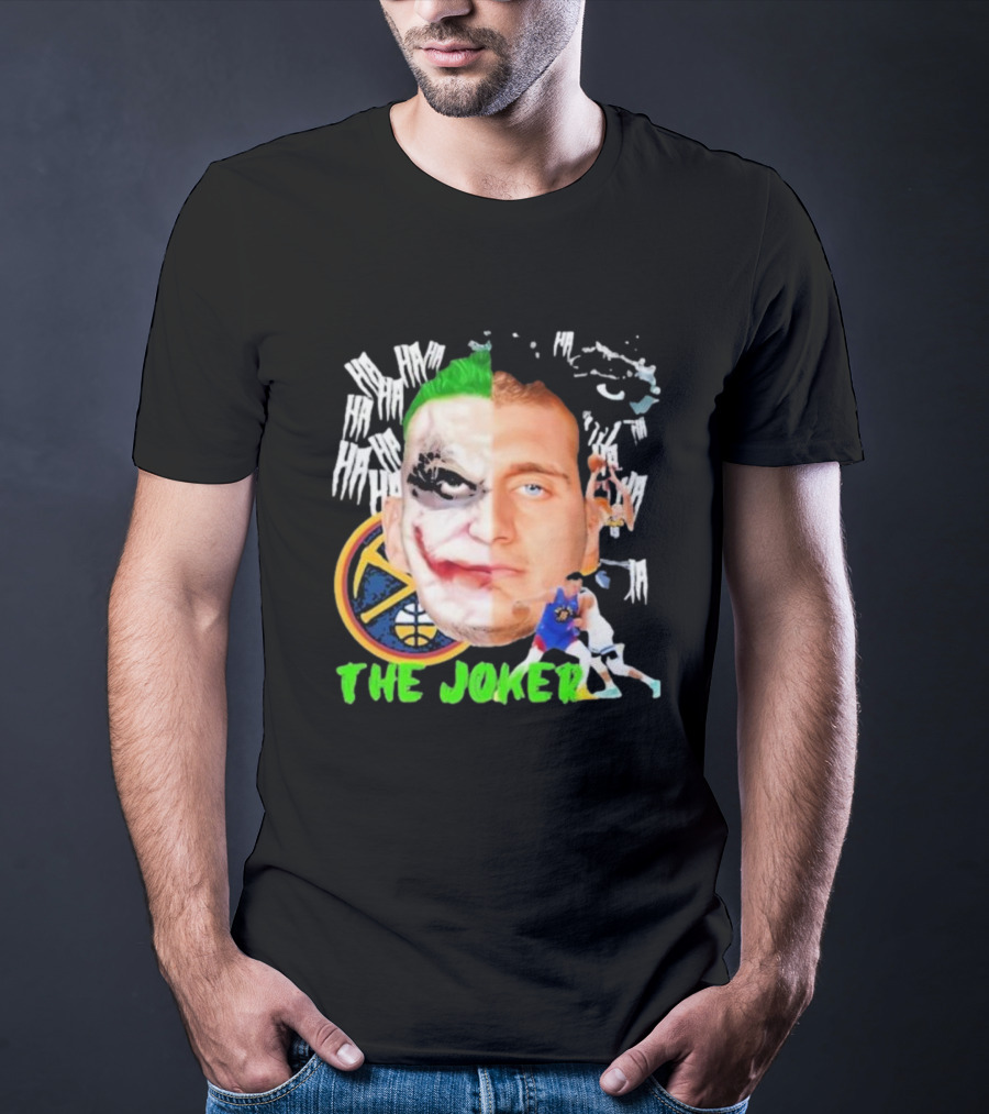 Nikola Jokic The Joker Face Featuring Denver Nuggets Basketball References T-Shirt