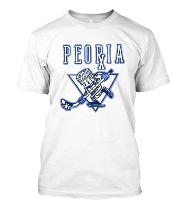 Peoria Hockey Mascot Penicillin Character With Syringe And Hockey Stick T-Shirt