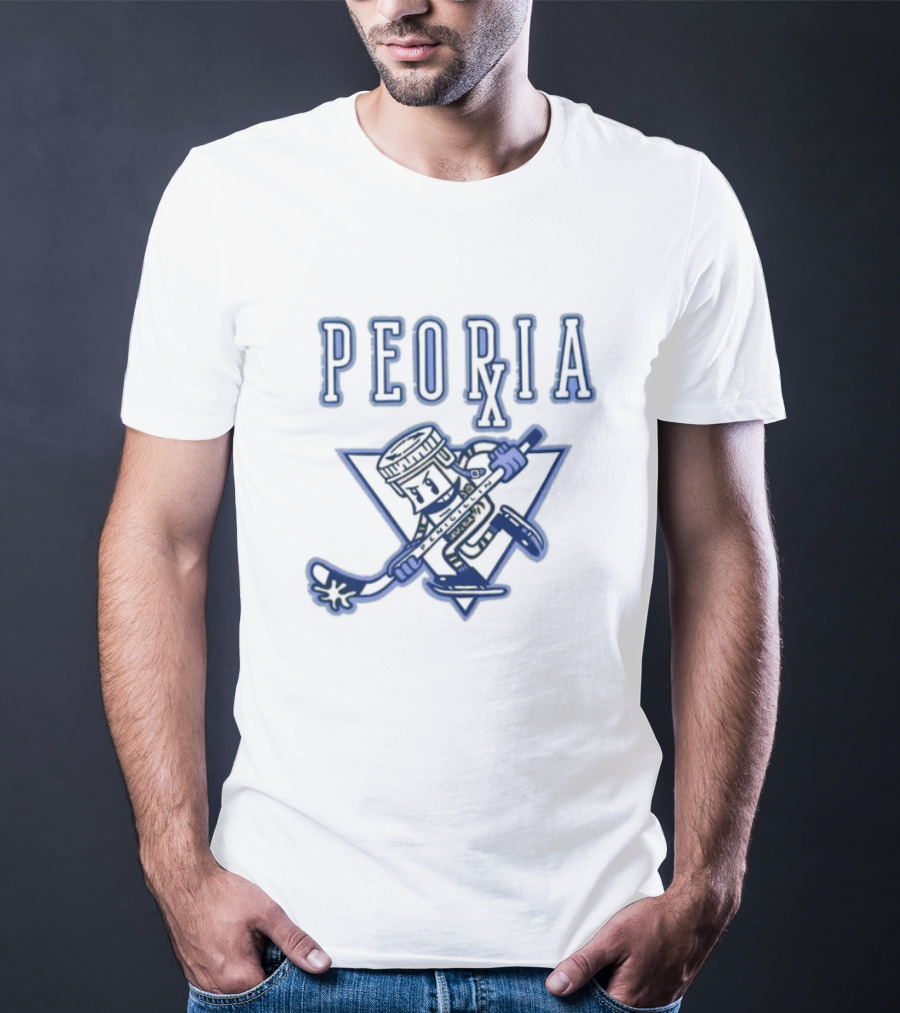 Peoria Hockey Mascot Penicillin Character With Syringe And Hockey Stick T-Shirt