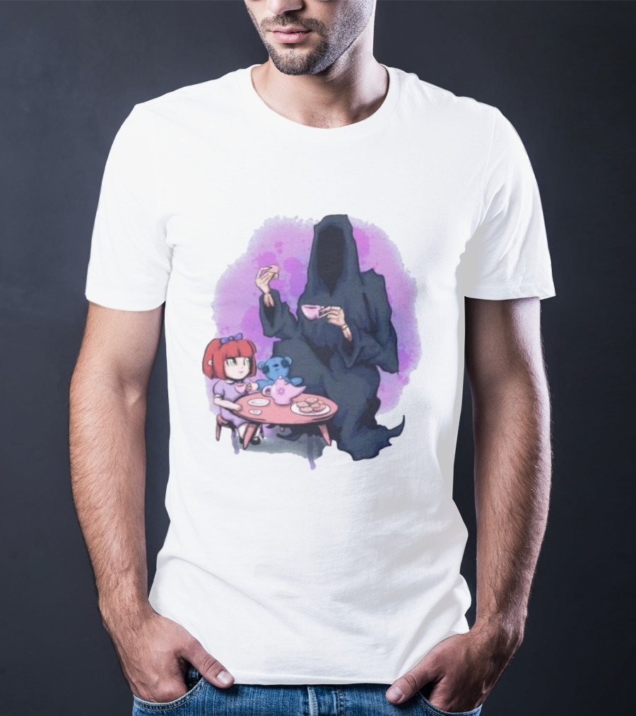 Tea Party With Grim Reaper And Little Girl T-Shirt