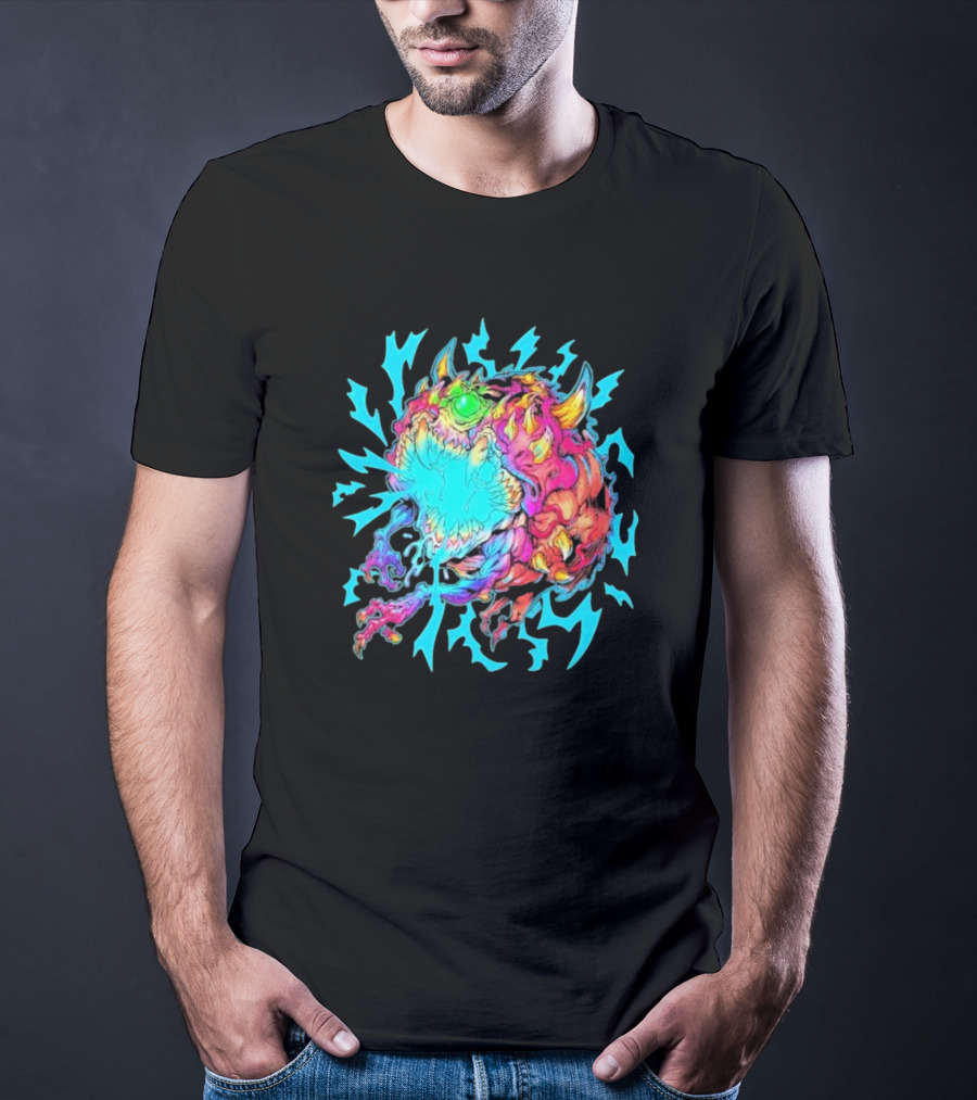 Doom Cacodemon Beast Wreck Neon Monster Explosion T-Shirt