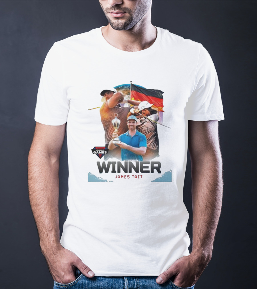 Long Drive Games Winner James Tait With Trophy And German Flag Background T-Shirt