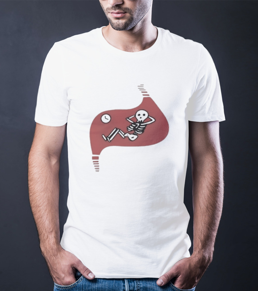 Falins Stomach Skeleton Relaxing Inside Red Shape T-Shirt