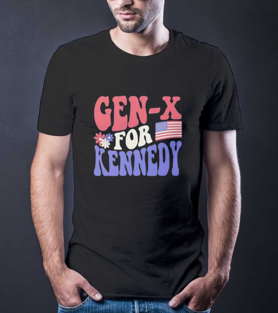 Gen-X For Kennedy American Flag Flower Power T-Shirt