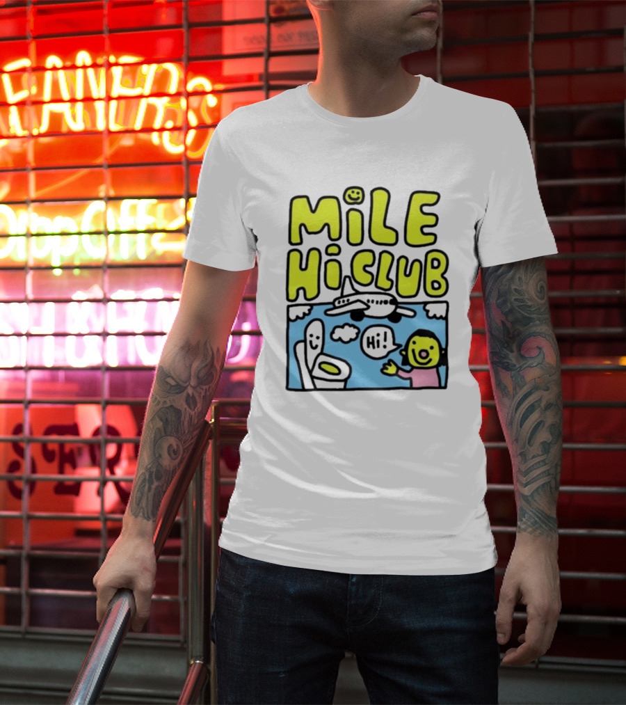 Mile Hi Club Airplane Bathroom Cartoon Hi Smiley Face T-Shirt