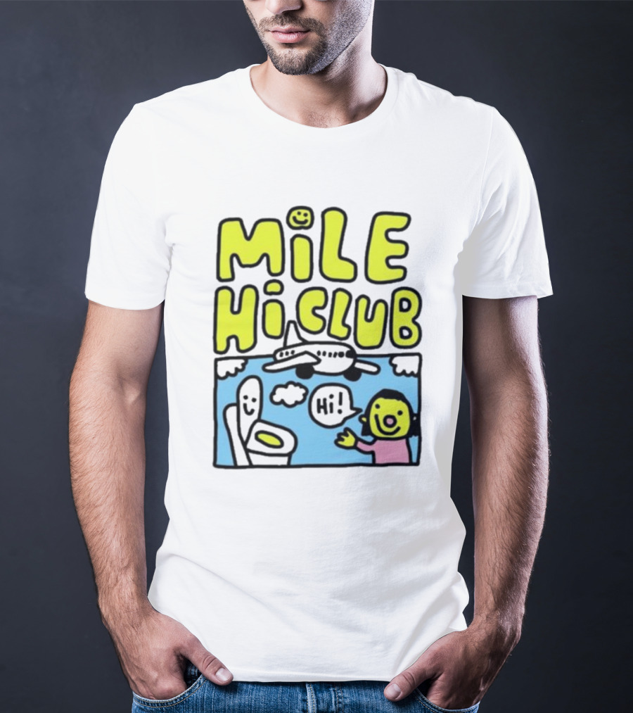 Mile Hi Club Airplane Bathroom Cartoon Hi Smiley Face T-Shirt