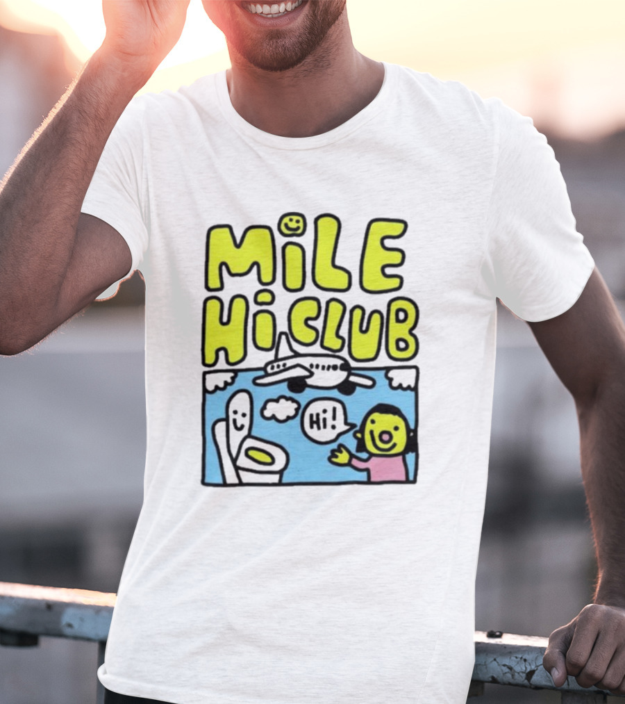 Mile Hi Club Airplane Bathroom Cartoon Hi Smiley Face T-Shirt