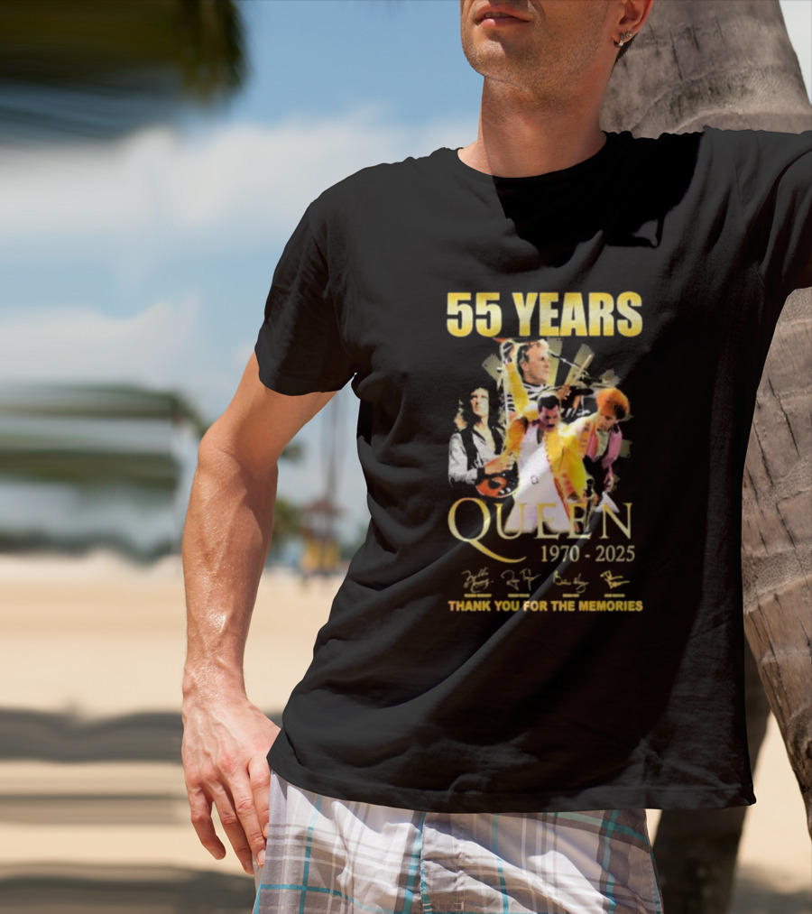 55 Years Queen 1970-2025 Thank You For The Memories Signatures Band Collage T-Shirt