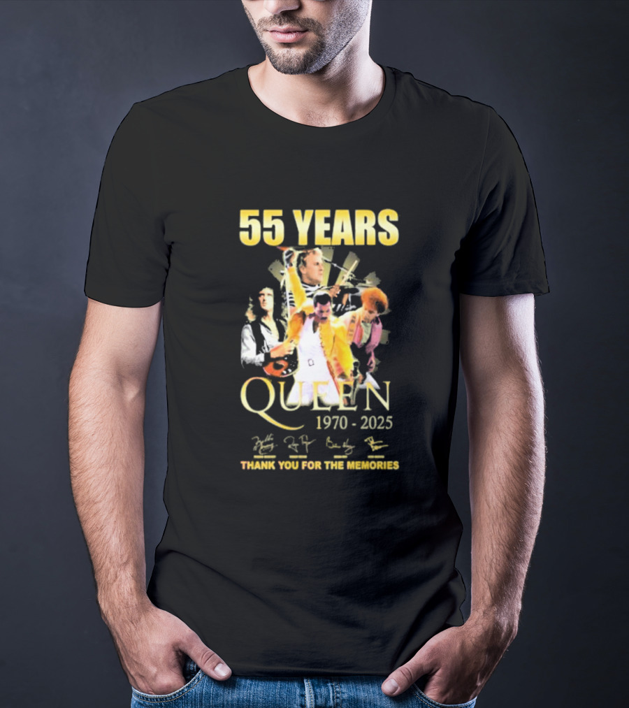55 Years Queen 1970-2025 Thank You For The Memories Signatures Band Collage T-Shirt