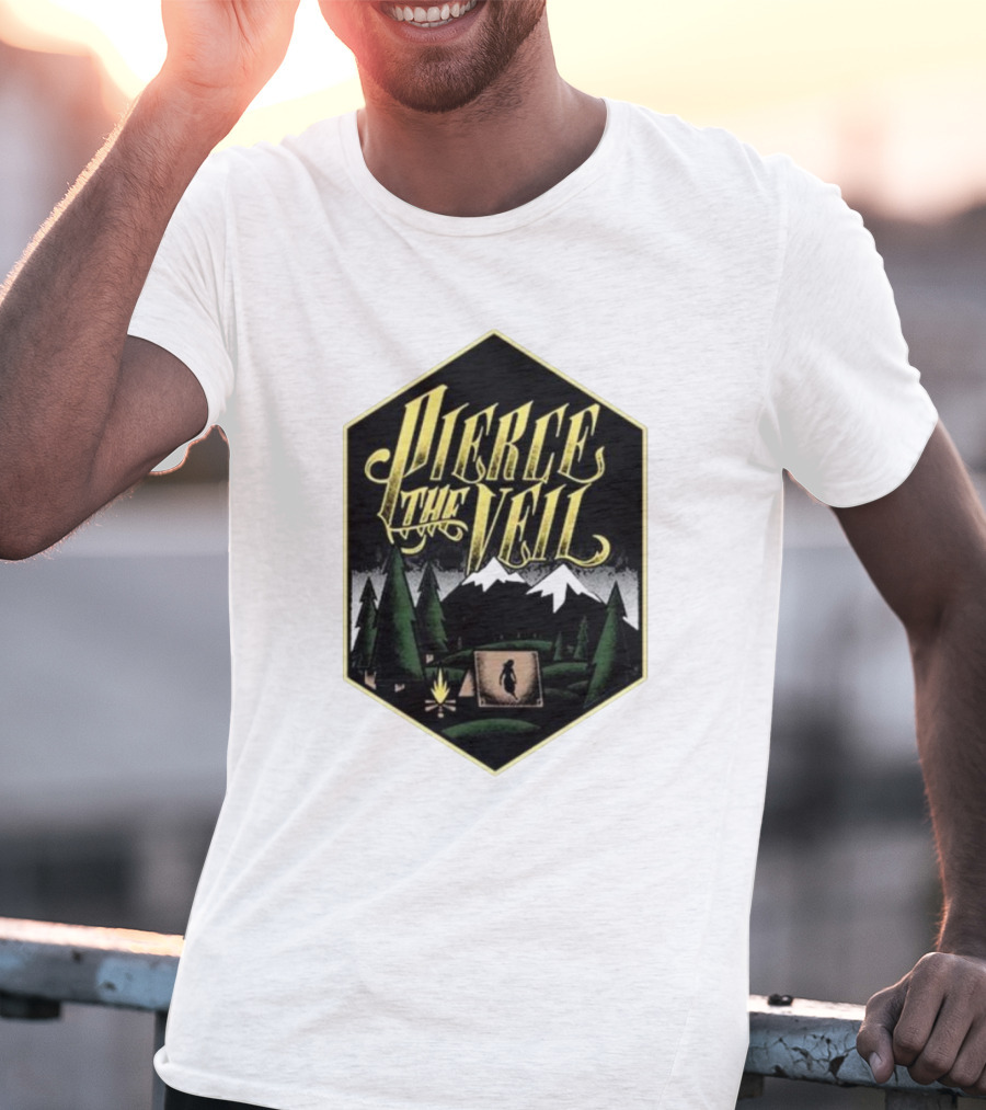 Pierce The Veil Mountain Tent Campfire Forest Scene T-Shirt