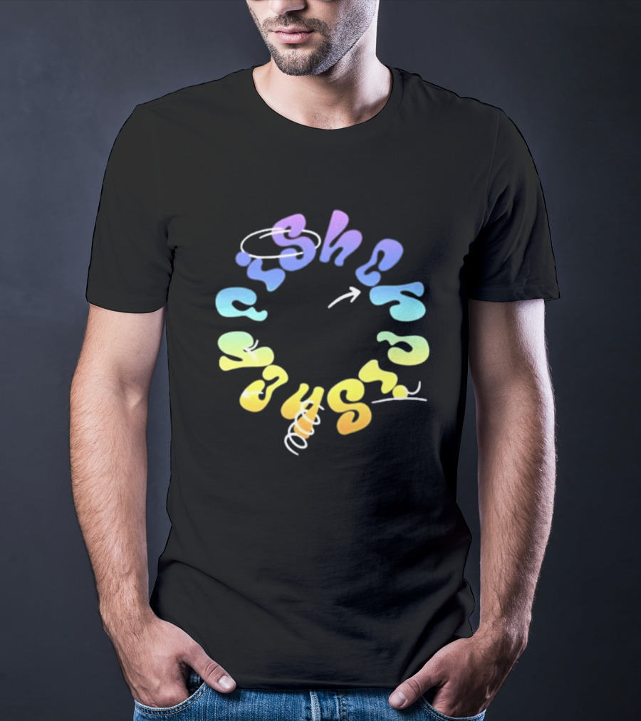 Fisher Black Rainbow Trippy Spiral Typography T-Shirt