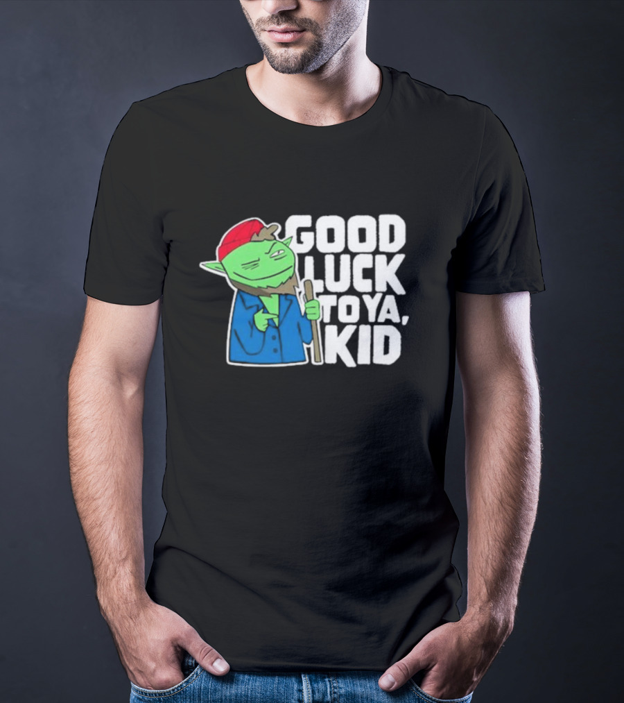 Good Luck To Ya Kid Green Character With Red Hat And Stick T-Shirt