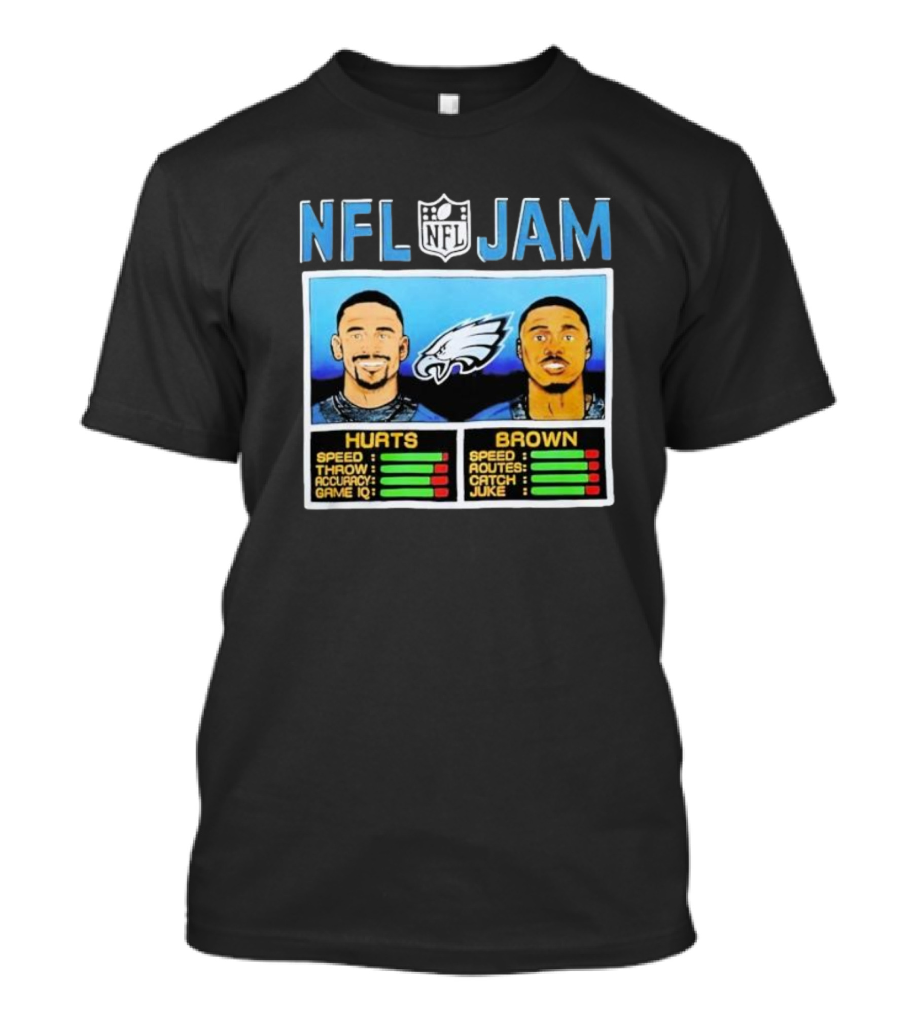 NFL Jam Hurts Brown Philadelphia Eagles Speed Accuracy Ratings T-Shirt