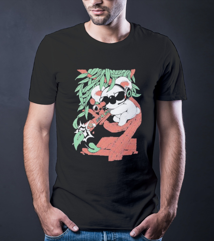 Flyquest Leaf Me Alone Koala Sniper On Tree Branch With Sunglasses And Headphones T-Shirt