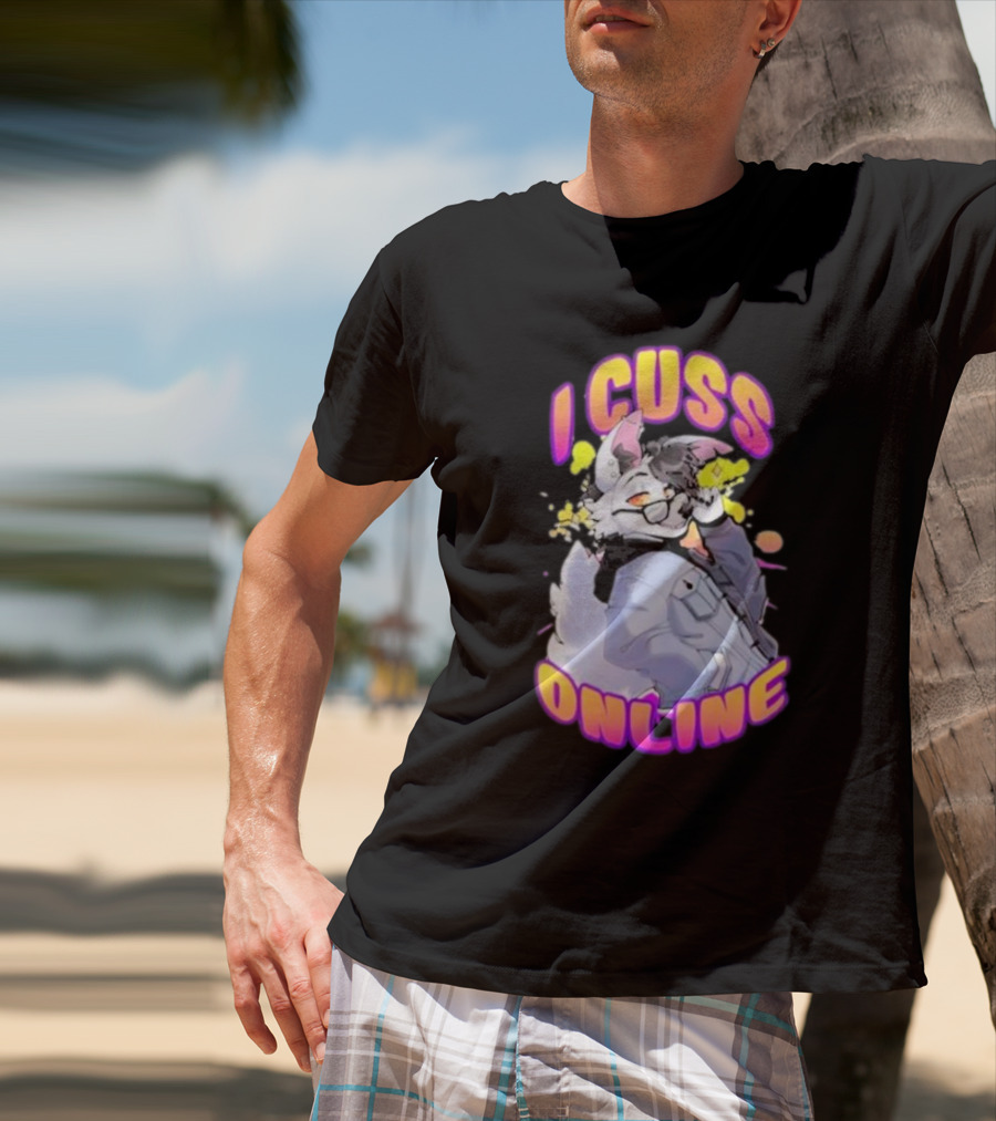 I Cuss Online By Hell Grip Wolf Cartoon Character With Jacket And Sunglasses T-Shirt