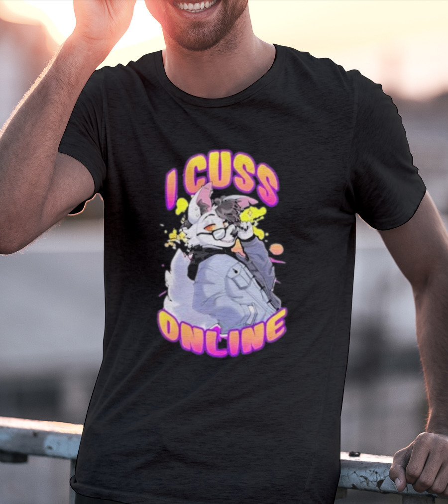 I Cuss Online By Hell Grip Wolf Cartoon Character With Jacket And Sunglasses T-Shirt