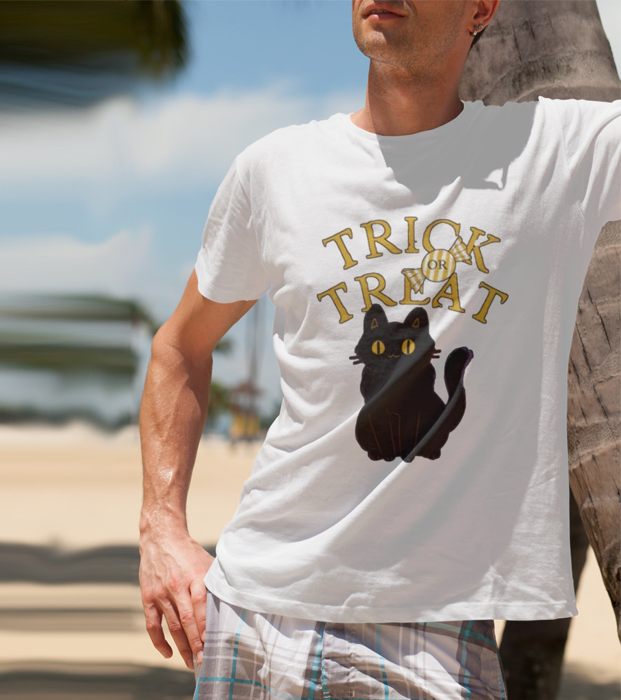 Trick Or Treat Candy Black Cat Halloween T-Shirt