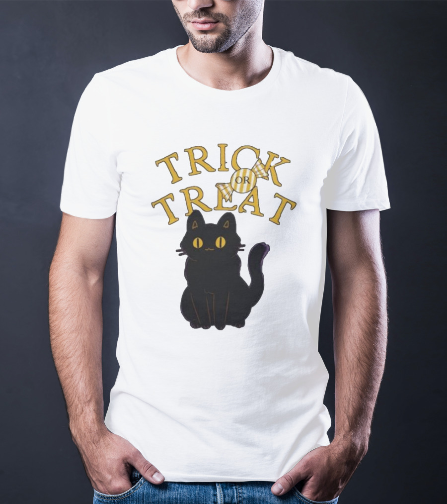 Trick Or Treat Candy Black Cat Halloween T-Shirt