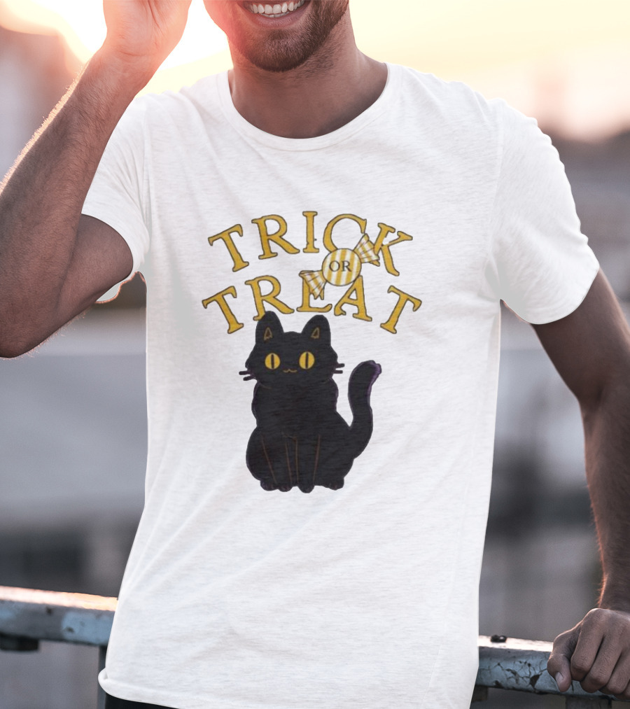Trick Or Treat Candy Black Cat Halloween T-Shirt