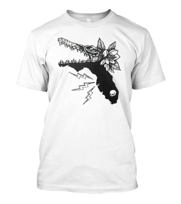 Florida Will Eat You - Alligator Skull Lightning Magnolia Map T-Shirt