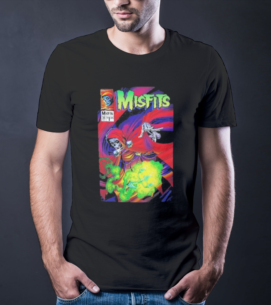 Misfits Yesterdays Death Skeleton Comic Cover 31 Skulls Purple Red Green Smoke T-Shirt