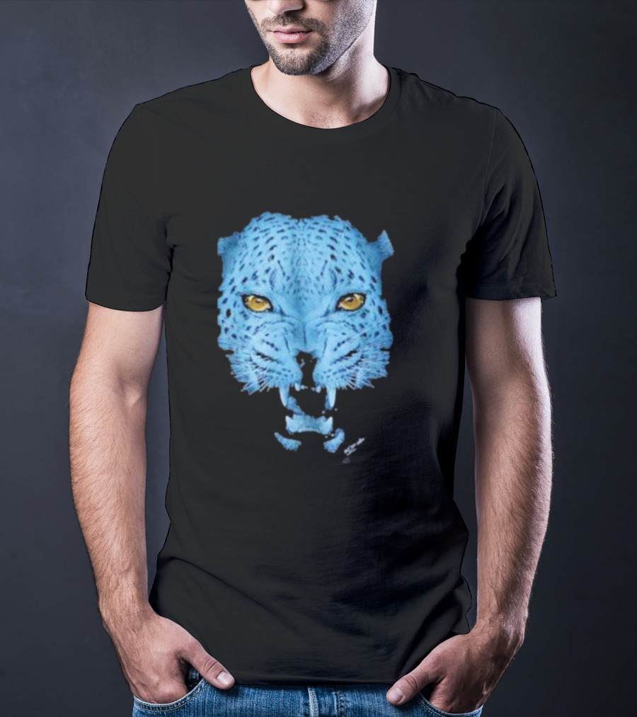 Over Blue Leopard Head With Fierce Yellow Eyes T-Shirt