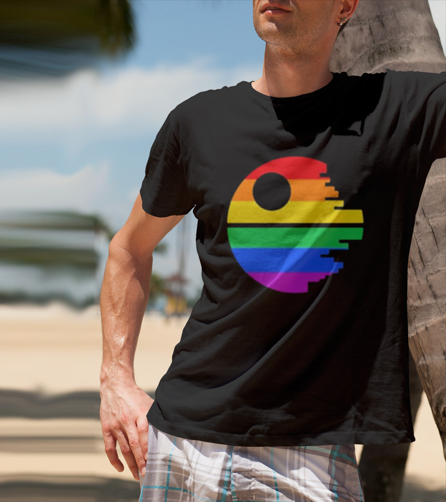 Rainbow Death Star Icon With Multicolor Stripes T-Shirt