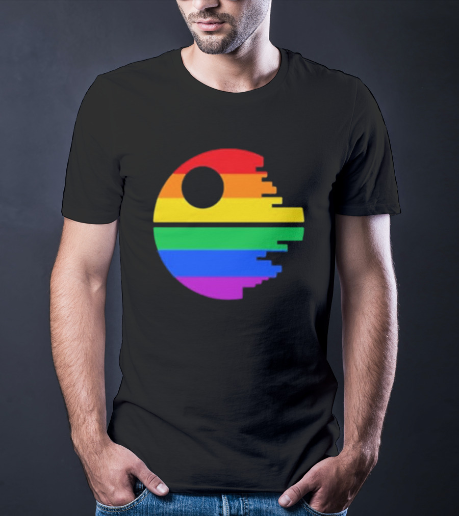 Rainbow Death Star Icon With Multicolor Stripes T-Shirt