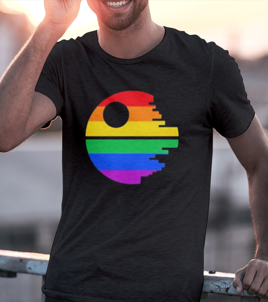 Rainbow Death Star Icon With Multicolor Stripes T-Shirt