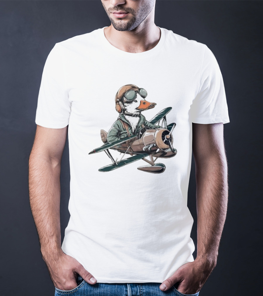Aviator Duck Flying Vintage Airplane Pilot Softstyle T-Shirt