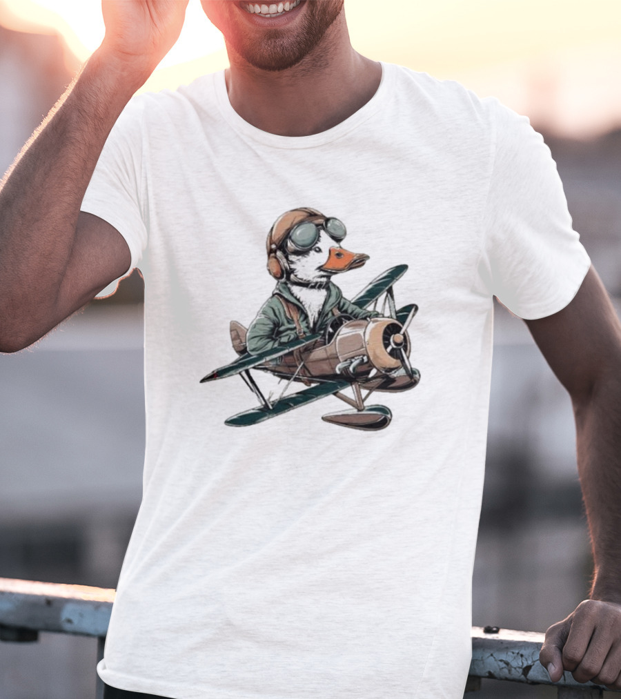 Aviator Duck Flying Vintage Airplane Pilot Softstyle T-Shirt