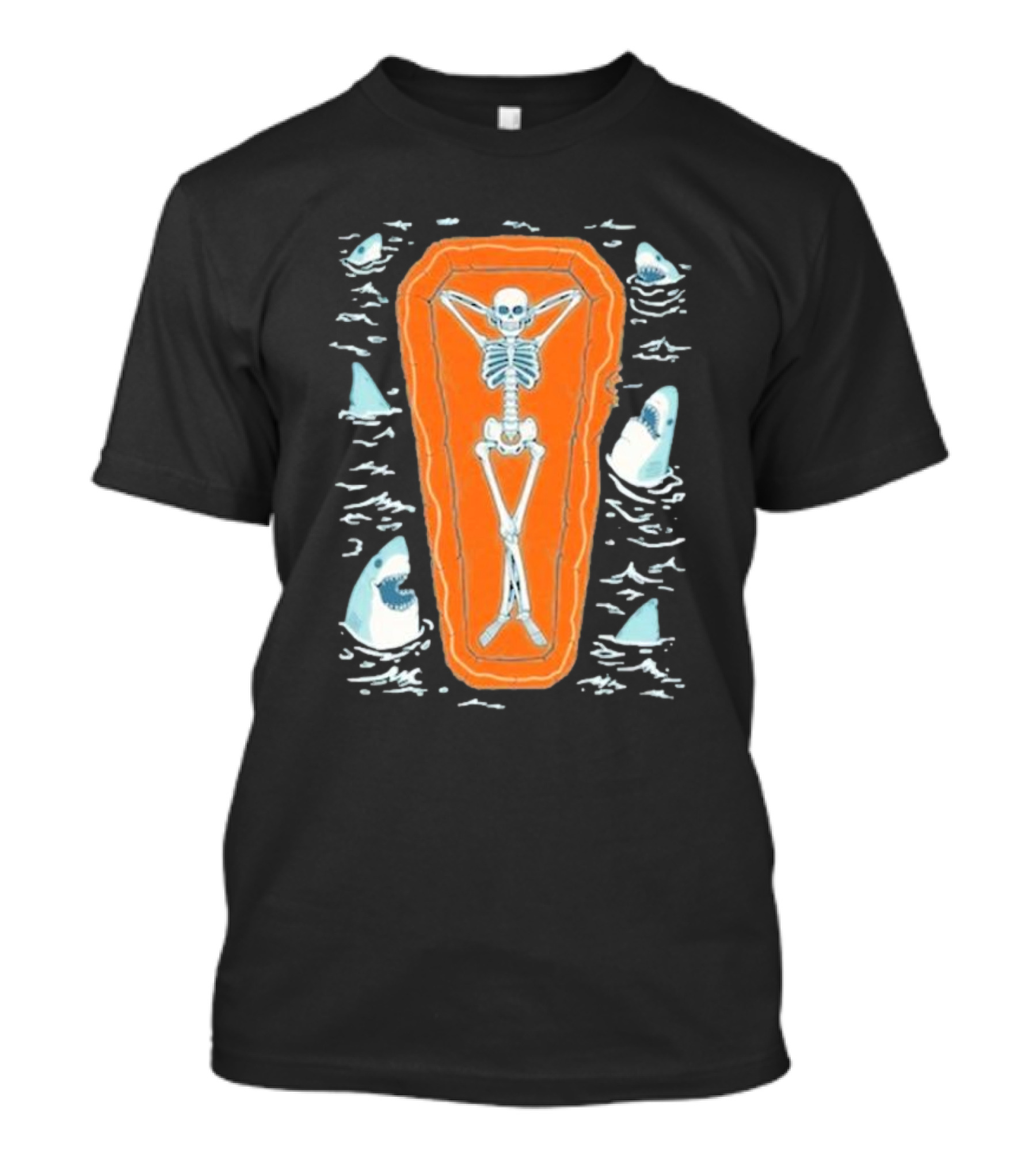 Brain Freeze Press Daydreamer Relaxing Skeleton Coffin Sharks T-Shirt