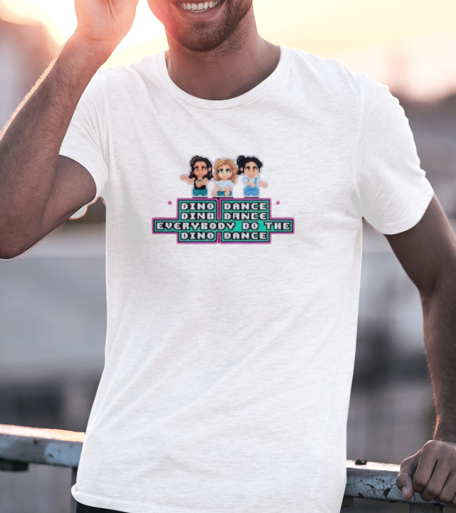 Dino Dance Everybody Do The Dino Dance Pixel Style Trio T-Shirt