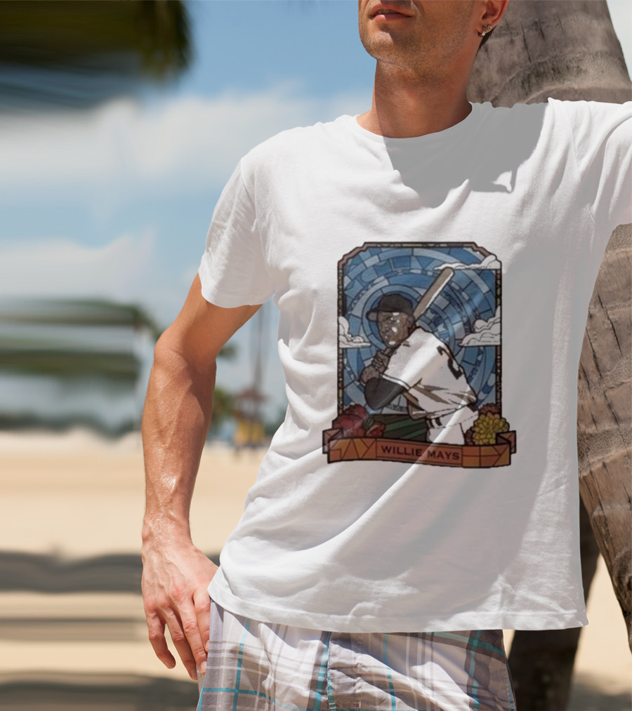 Willie Mays Giants Baseball Player With Bat And Clouds T-Shirt