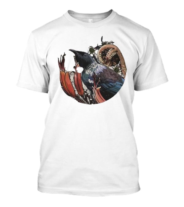 Tui’s Floral Harmony New Zealand Bird And Fern Motif T-Shirt