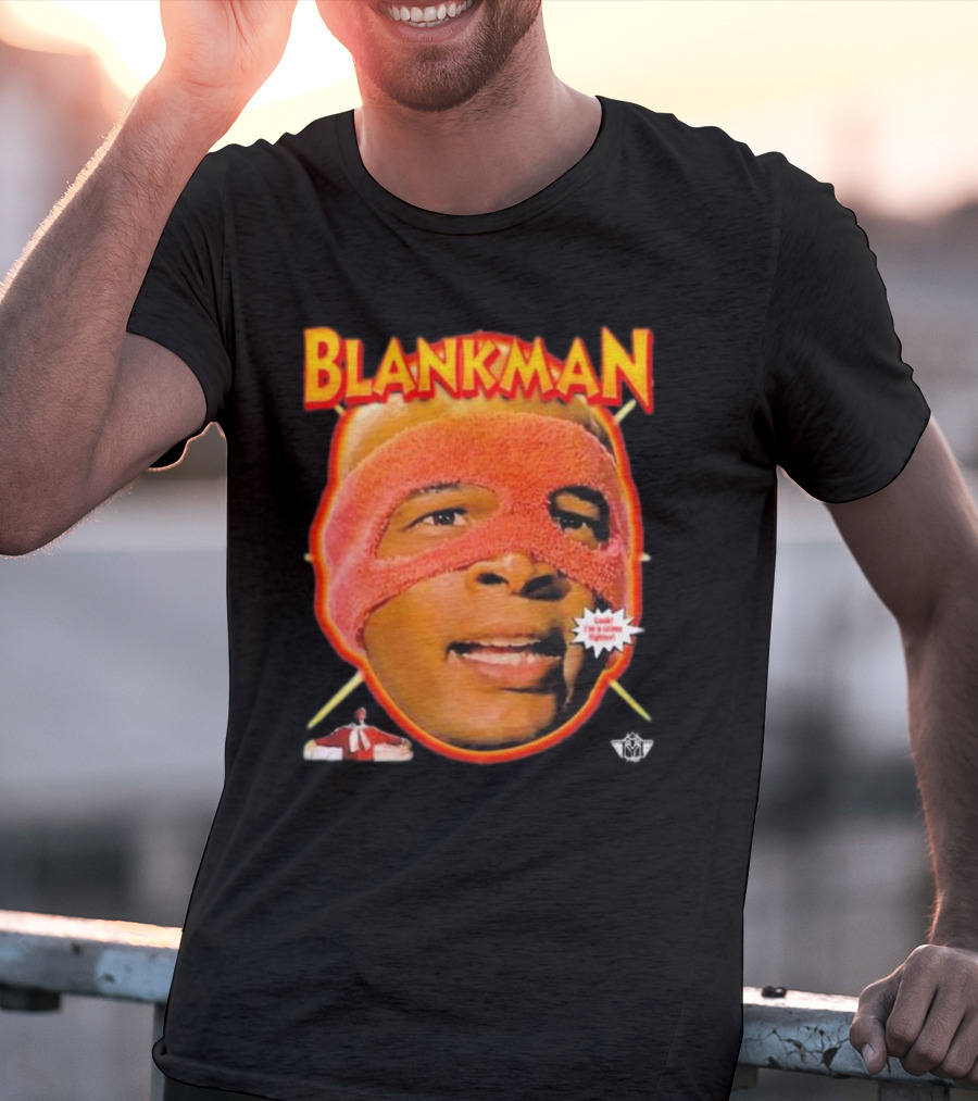 Blankman Heroic Arrival To Save Your Butt With Iconic Masked Superhero Image T-Shirt