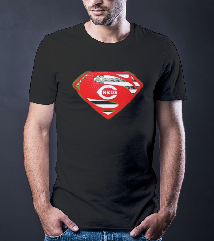 Cincinnati Reds Superman Shield USA Flag T-Shirt