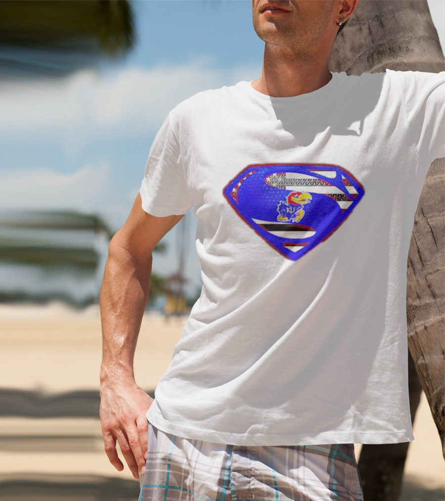 Kansas Jayhawks Superman Logo With USA Flag T-Shirt