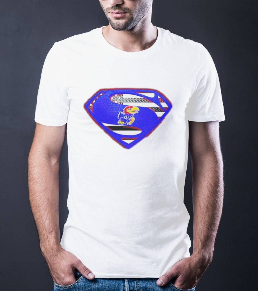 Kansas Jayhawks Superman Logo With USA Flag T-Shirt