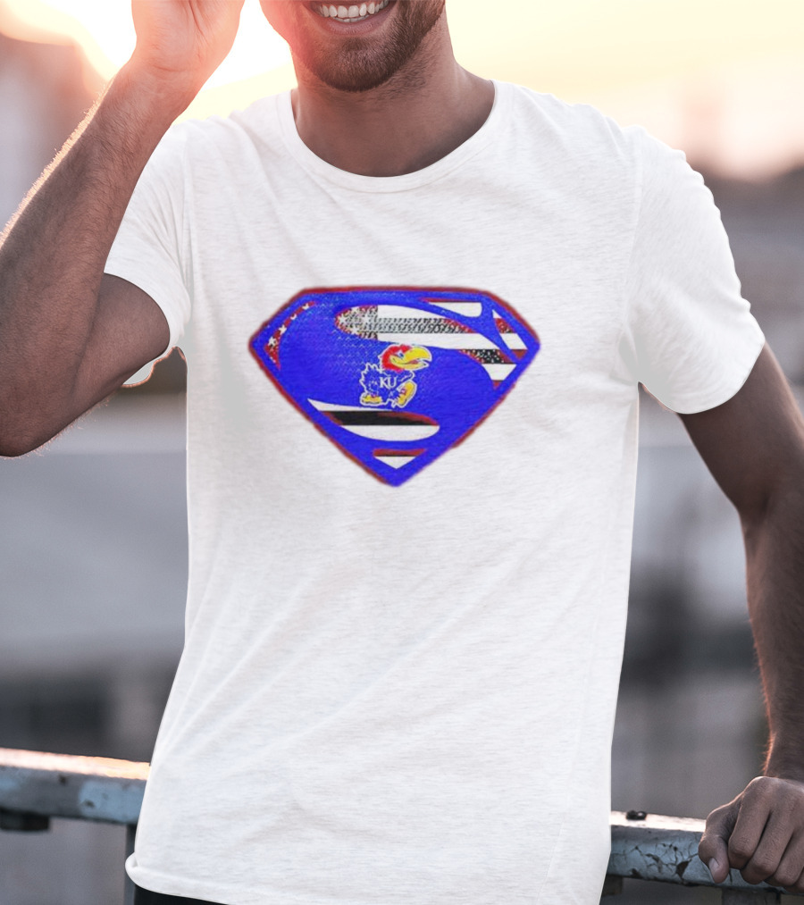 Kansas Jayhawks Superman Logo With USA Flag T-Shirt