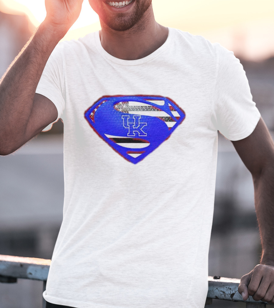 Kentucky Wildcats Logo USA Flag Superman Shield T-Shirt