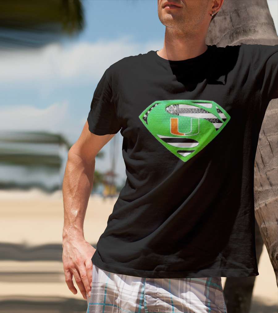 Miami Hurricanes USA Flag Superman T-Shirt