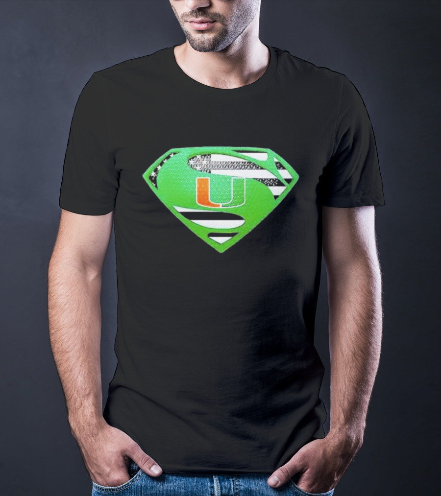 Miami Hurricanes USA Flag Superman T-Shirt