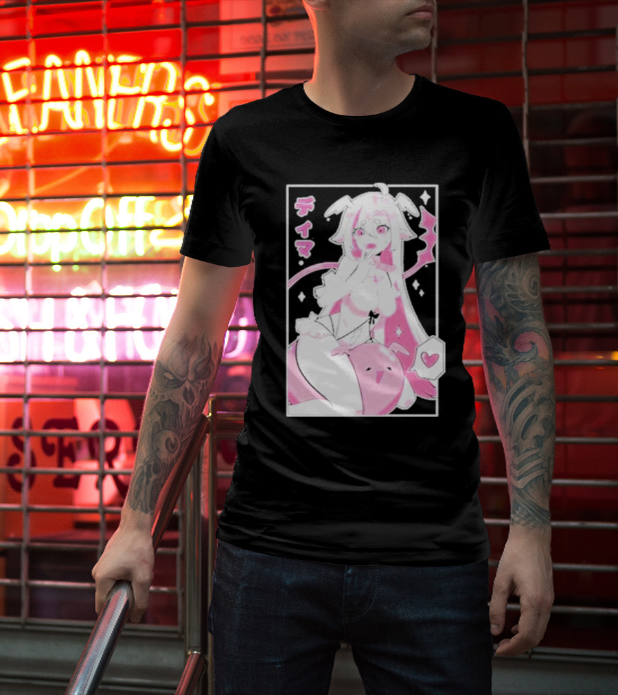 Uwumarket Dimatheduchess Thigh Love Pink Anime Character With Heart And Japanese Text T-Shirt