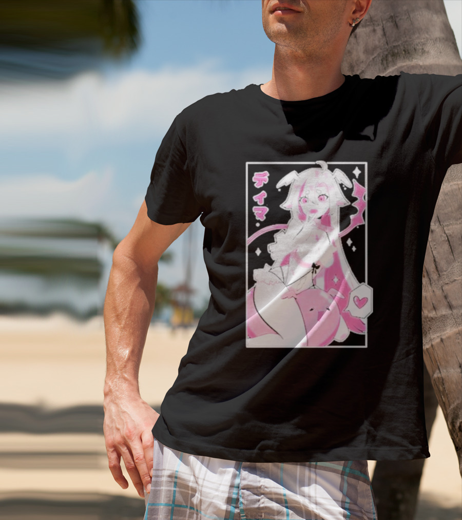 Uwumarket Dimatheduchess Thigh Love Pink Anime Character With Heart And Japanese Text T-Shirt